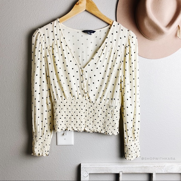 American Eagle Outfitters Tops - American Eagle Polka Dot Smocked Button Top S